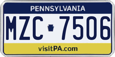 PA license plate MZC7506