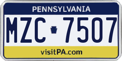 PA license plate MZC7507