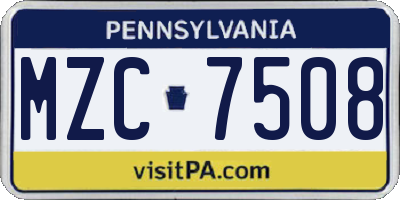PA license plate MZC7508
