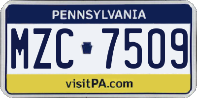 PA license plate MZC7509