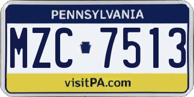 PA license plate MZC7513
