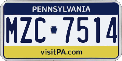 PA license plate MZC7514