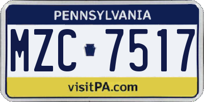 PA license plate MZC7517