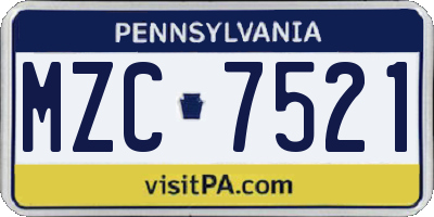PA license plate MZC7521