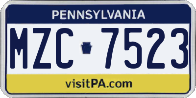 PA license plate MZC7523