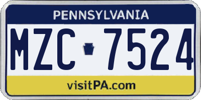 PA license plate MZC7524