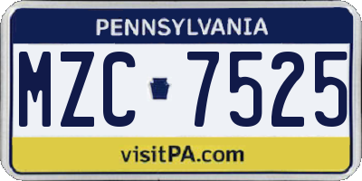 PA license plate MZC7525