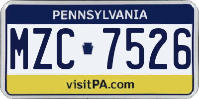PA license plate MZC7526