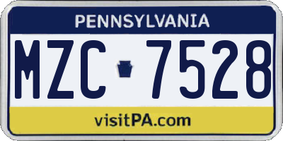 PA license plate MZC7528