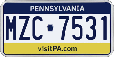 PA license plate MZC7531
