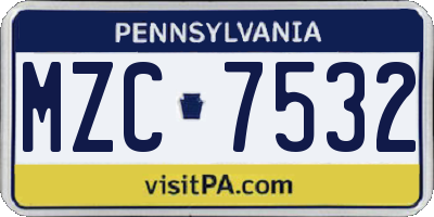 PA license plate MZC7532