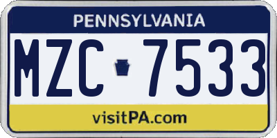 PA license plate MZC7533
