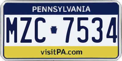 PA license plate MZC7534