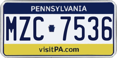PA license plate MZC7536