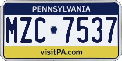 PA license plate MZC7537