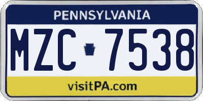 PA license plate MZC7538