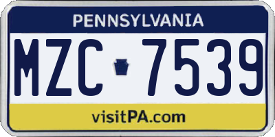 PA license plate MZC7539