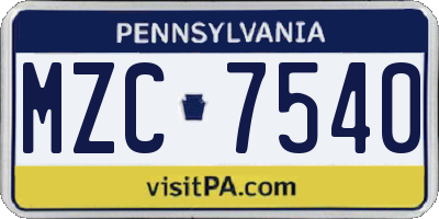 PA license plate MZC7540