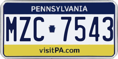 PA license plate MZC7543