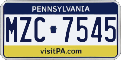 PA license plate MZC7545