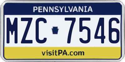 PA license plate MZC7546