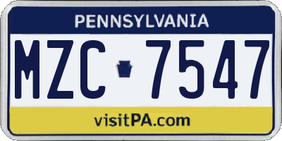 PA license plate MZC7547