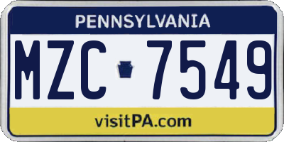 PA license plate MZC7549