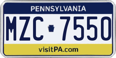 PA license plate MZC7550