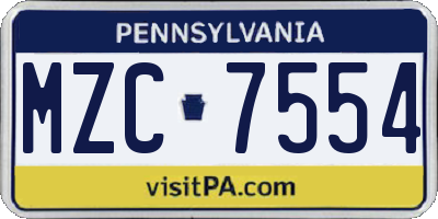 PA license plate MZC7554