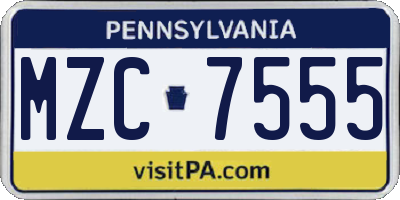 PA license plate MZC7555