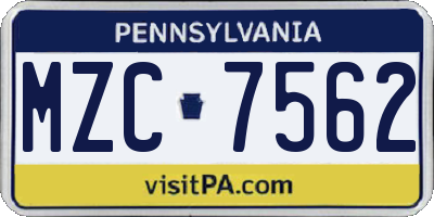 PA license plate MZC7562