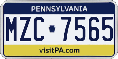 PA license plate MZC7565