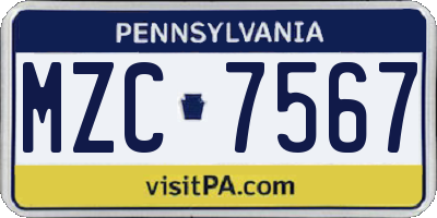 PA license plate MZC7567