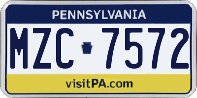 PA license plate MZC7572