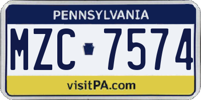 PA license plate MZC7574