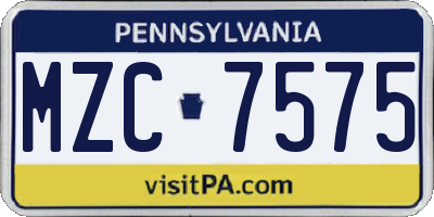 PA license plate MZC7575