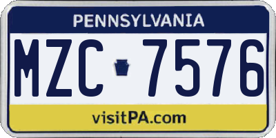 PA license plate MZC7576