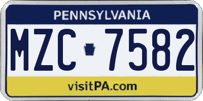 PA license plate MZC7582