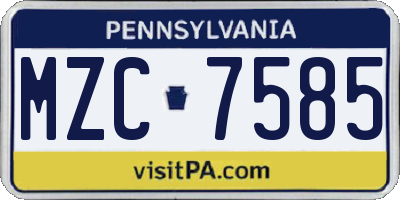 PA license plate MZC7585