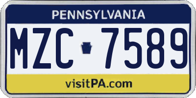 PA license plate MZC7589