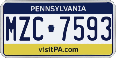 PA license plate MZC7593