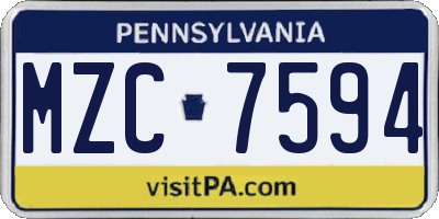 PA license plate MZC7594