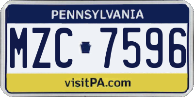 PA license plate MZC7596