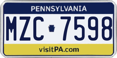 PA license plate MZC7598