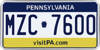 PA license plate MZC7600