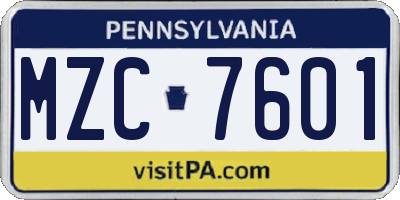 PA license plate MZC7601