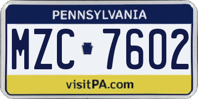 PA license plate MZC7602