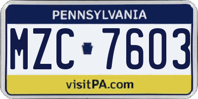PA license plate MZC7603