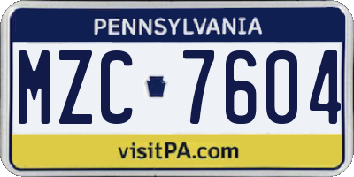 PA license plate MZC7604