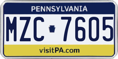 PA license plate MZC7605